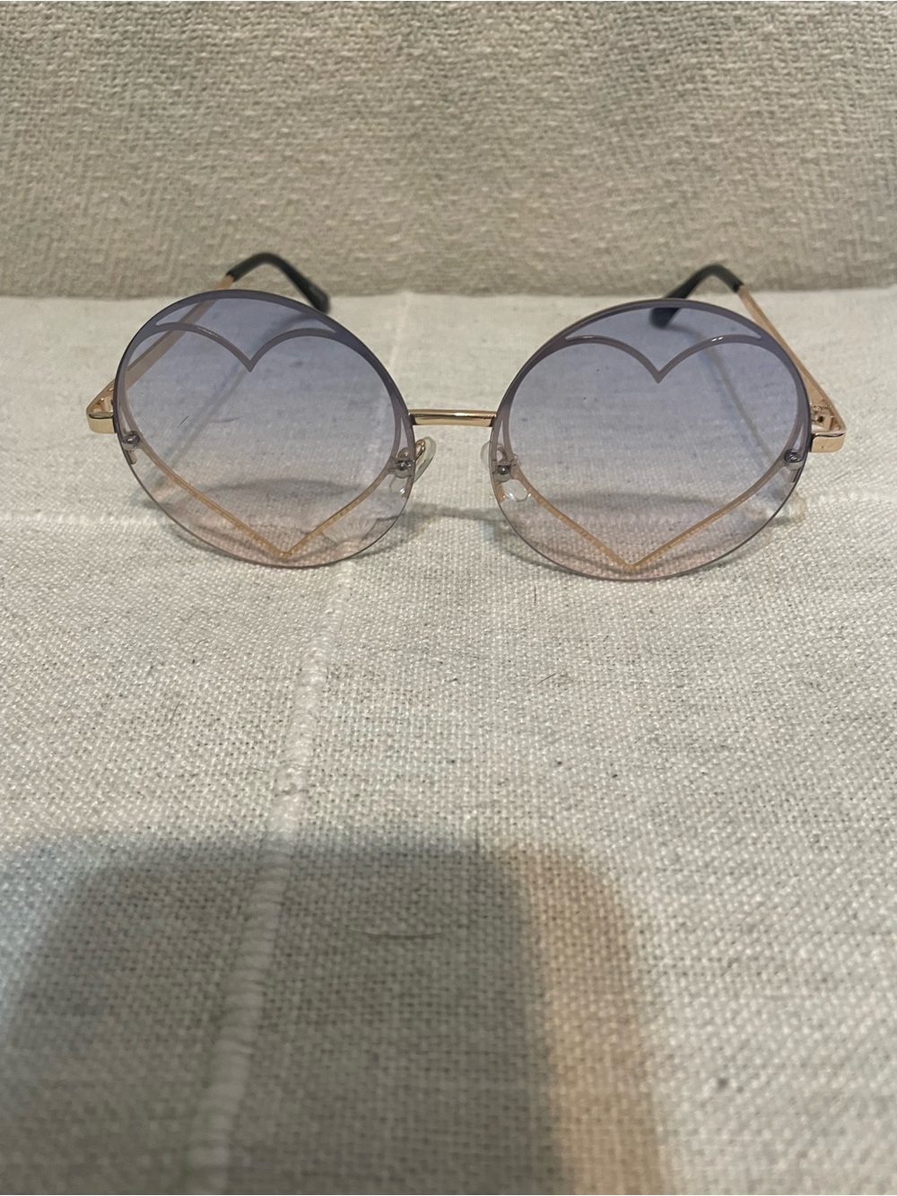 Heart Shaped Sunglasses Blue Gradient Lenses Gold Frame